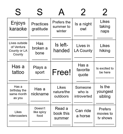 Find Someone Who.... Bingo Card