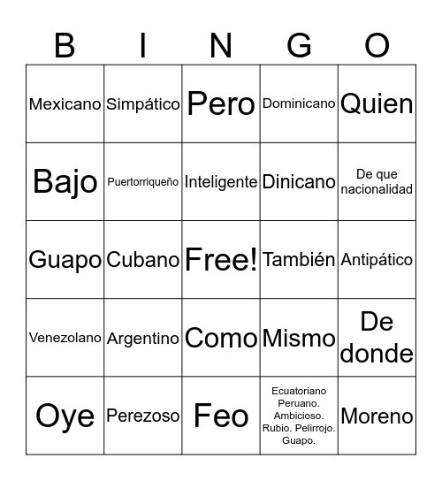 Como somos Bingo Card