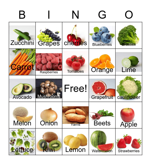 Fruit and vegetables Bingo Card