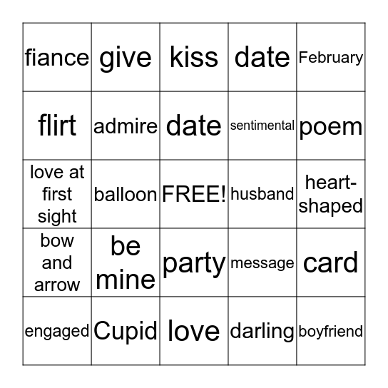 Valentine's Bingo Card
