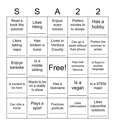 Find Someone Who.... Bingo Card