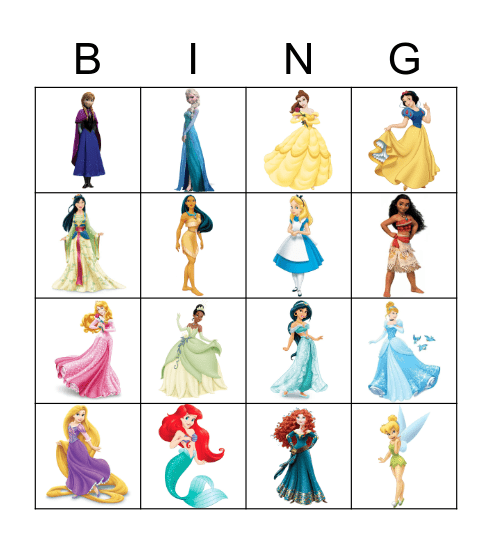 Disney Princess Bingo Card