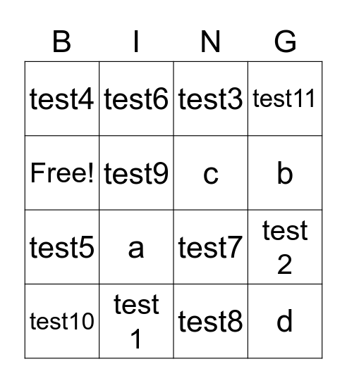 Untitled Bingo Card