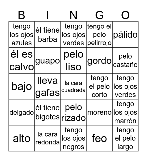 ¿Cómo eres? Bingo Card