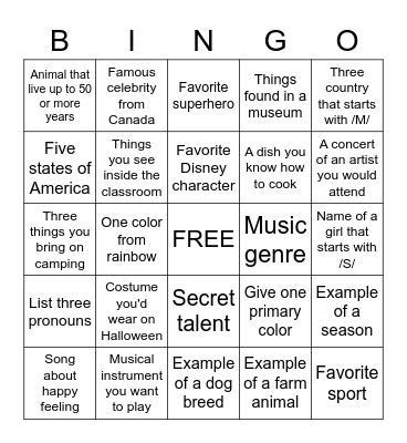 Untitled Bingo Card