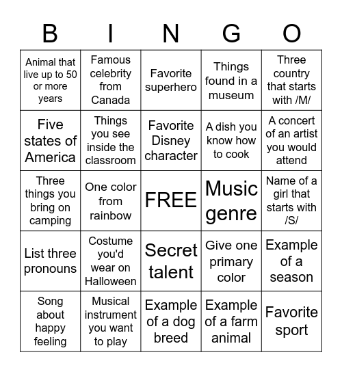 Untitled Bingo Card