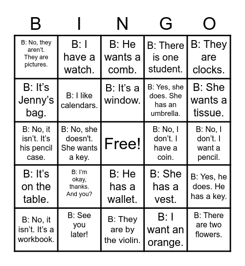 B: Response Bingo Card