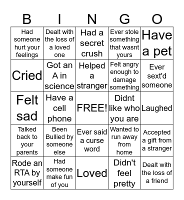 Have You Ever? Bingo Card