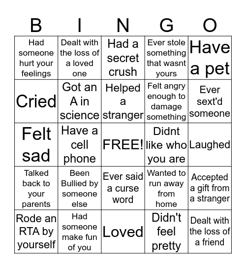 Have you ever bingo challenge