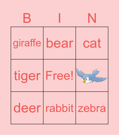 Animals Bingo Card