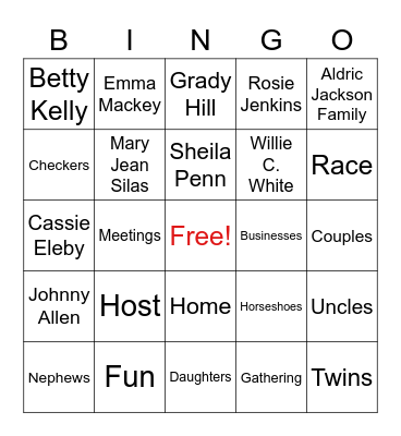 2022 Bodiford Family Reunion Bingo Card