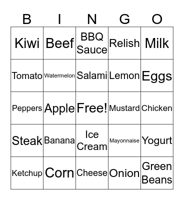 Supermarket Bingo Card
