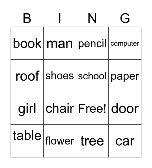 Useful Nouns Bingo Card