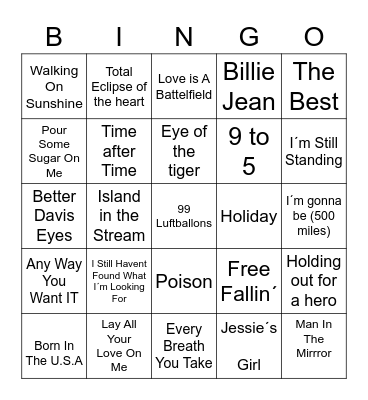 Musikkbingo 80-tallet Bingo Card