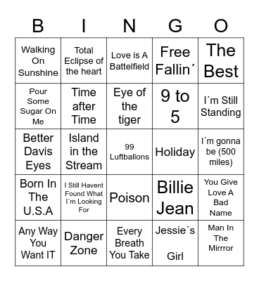 Musikkbingo 80-tallet Bingo Card