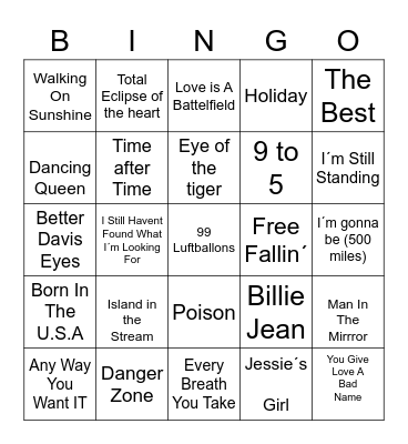 Musikkbingo 80-tallet Bingo Card