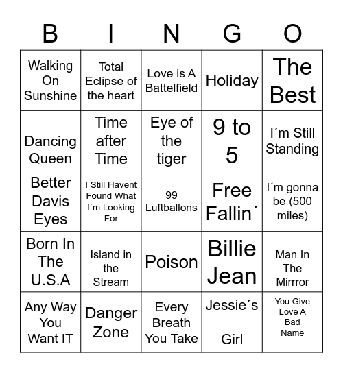 Musikkbingo 80-tallet Bingo Card