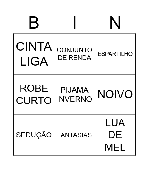 Chá de Lingerie da Priscila Bingo Card