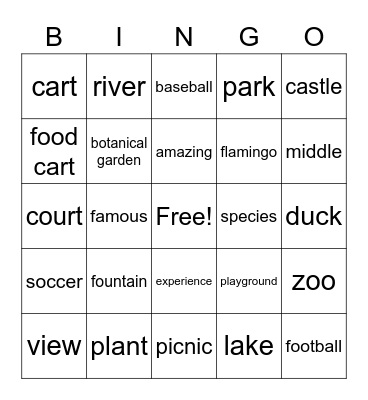 Park Bingo Card