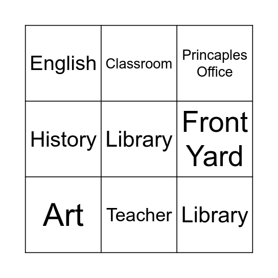 School Bingo Card