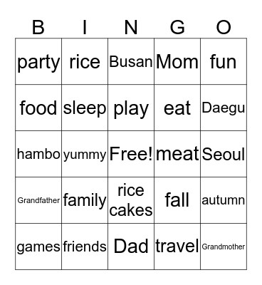 Chuseok Bingo  Bingo Card