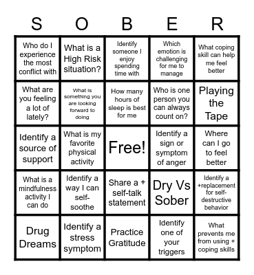 RELAPSE PREVENTION BINGO Card