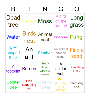 Nature Walk Bingo Card