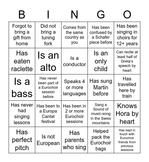 Eurochoir Bingo! Bingo Card