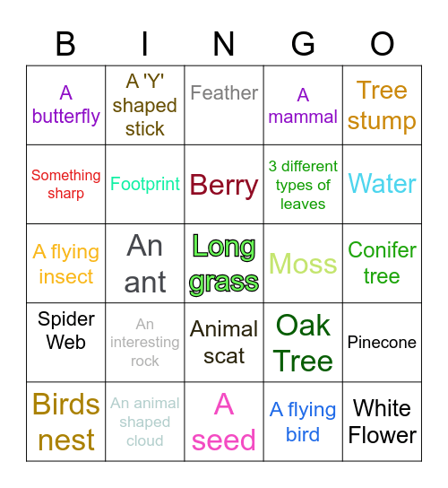 Nature Walk Bingo Card