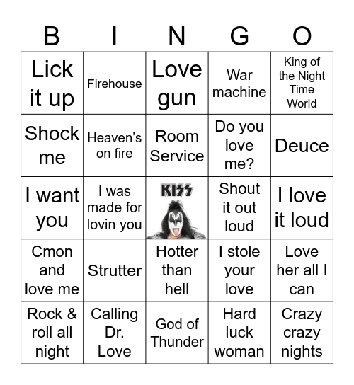 KISS Bingo Card