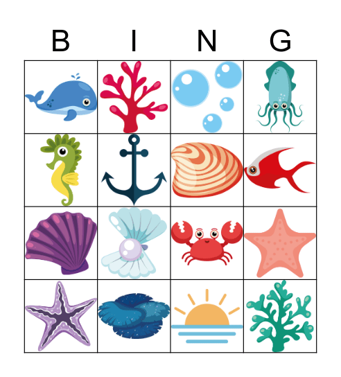 Sea life Bingo Card