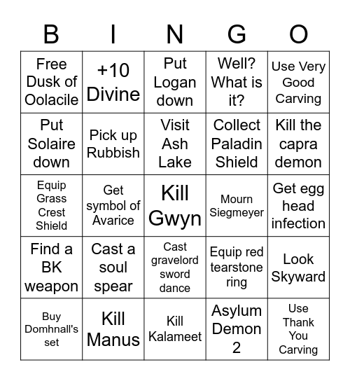 Dark Souls 1 Bingo Card