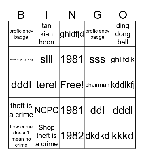 The National Crime Prevention Council Bingo Card