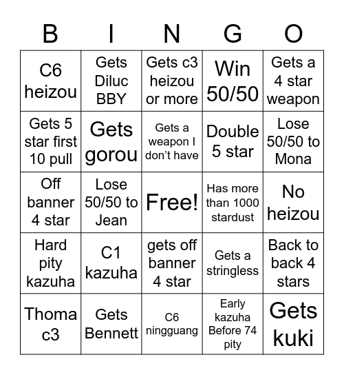 Miggy 2.8 Pulls Bingo Card