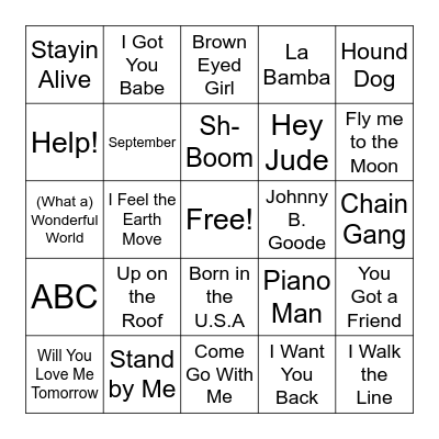 Music Bingo! (50s-80s) Bingo Card
