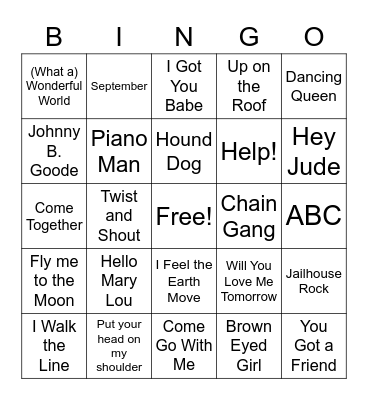Music Bingo (50s-80s) Bingo Card
