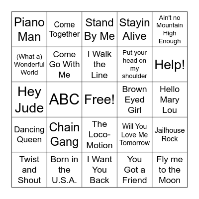 Music Bingo (50s-80s) Bingo Card