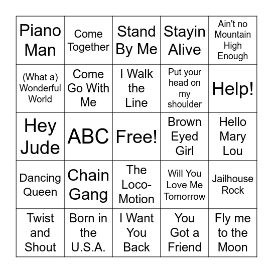 Music Bingo (50s-80s) Bingo Card