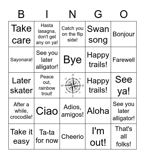 Goodbye Bingo Card