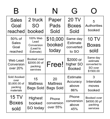 SALES BINGO Card