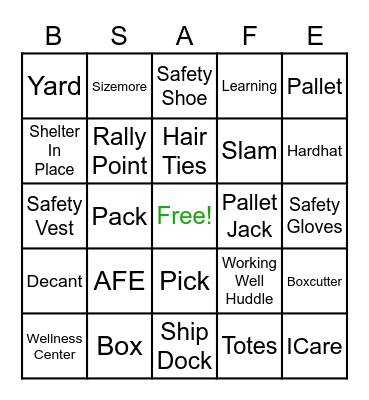 SAFTEY BINGO Card