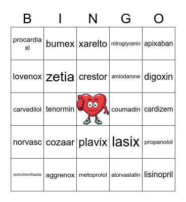 Cardiovascular Drugs Bingo Card