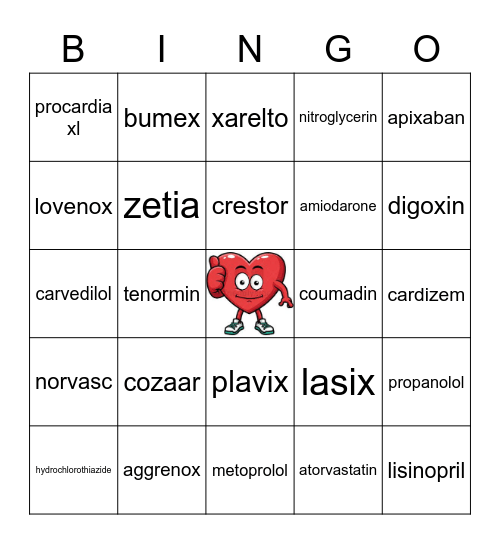 Cardiovascular Drugs Bingo Card