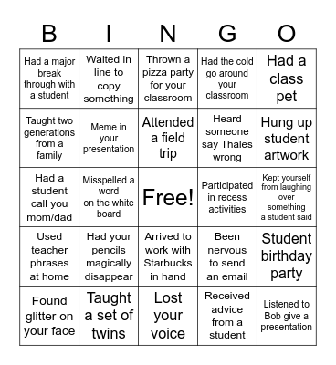 Thales Academy Teacher Bingo! Bingo Card