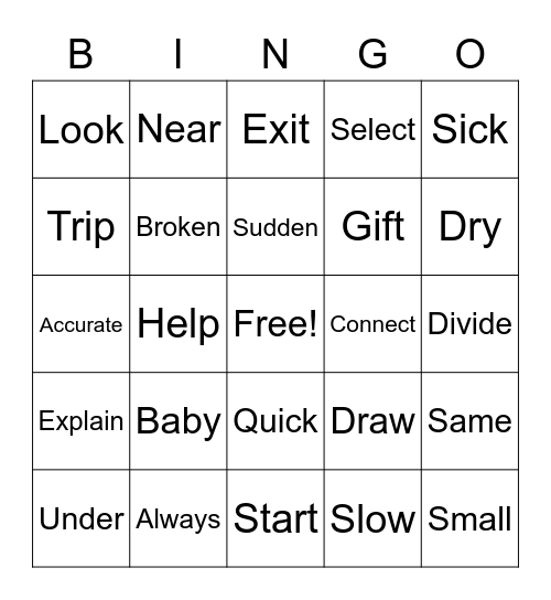 Synonyms Bingo Card