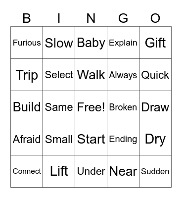 Synonyms Bingo Card