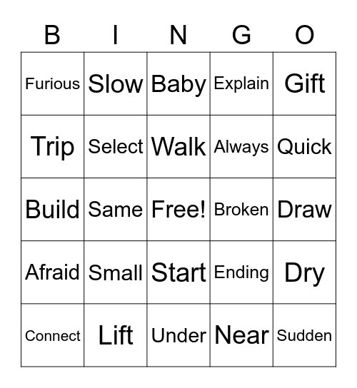Synonyms Bingo Card