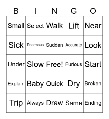 Synonyms Bingo Card