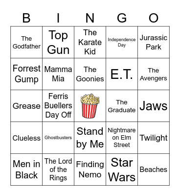 Blockbuster Movies Bingo Card