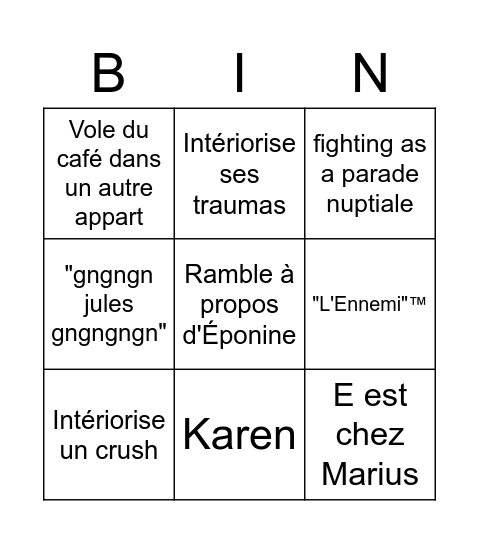 Pop-Punk E Bingo Card